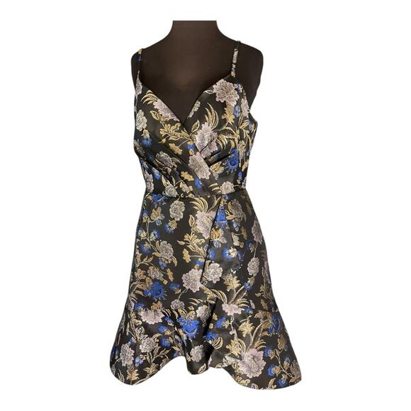 Rachel Roy Floral Jacquard Metallic Brocade Dark Romantic Mini Dress NWOT 12 - Picture 3 of 8